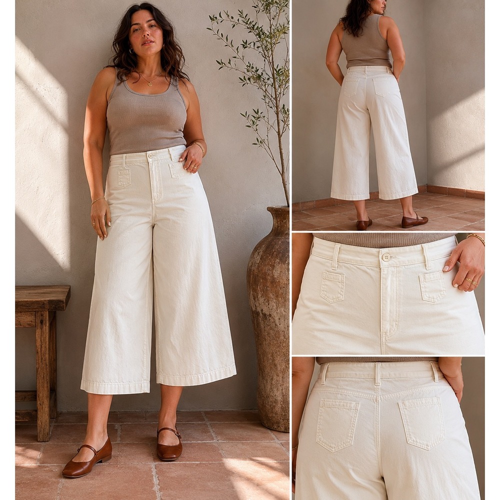Point Sur J Crew‎ Wide Leg Crop Pants Cotton Modal Stretch Size 37 nwt
